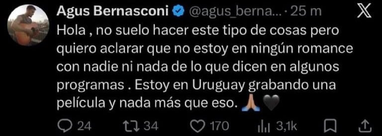 El cantante aclaró la situación tras los rumores de un posible romance con la actriz.