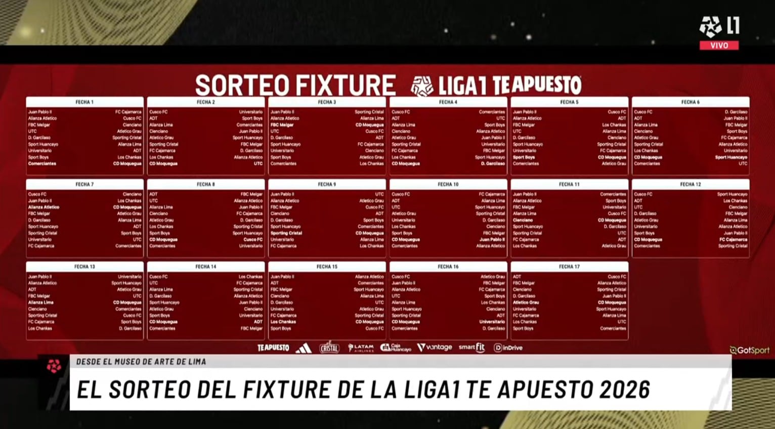 El Torneo Apertura de la Liga 1 2026 comenzará el 30 de enero con Alianza Lima enfrentando a Sport Huancayo.