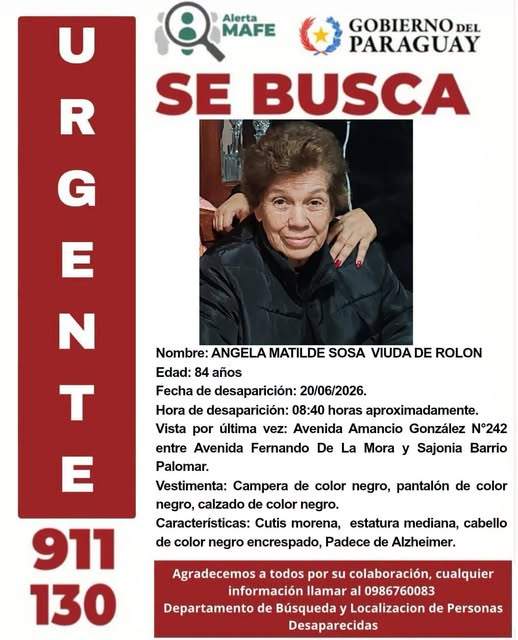 Una mujer con Alzheimer desapareci&oacute; en Asunci&oacute;n, se pide ayuda para encontrarla.