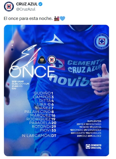 Cruz Azul domina a Pumas en la primera parte del partido en el Olímpico Universitario.