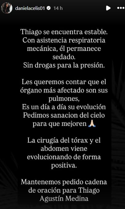 Daniela Celis comparte un video desgarrador de Thiago Medina, quien lucha por su vida.