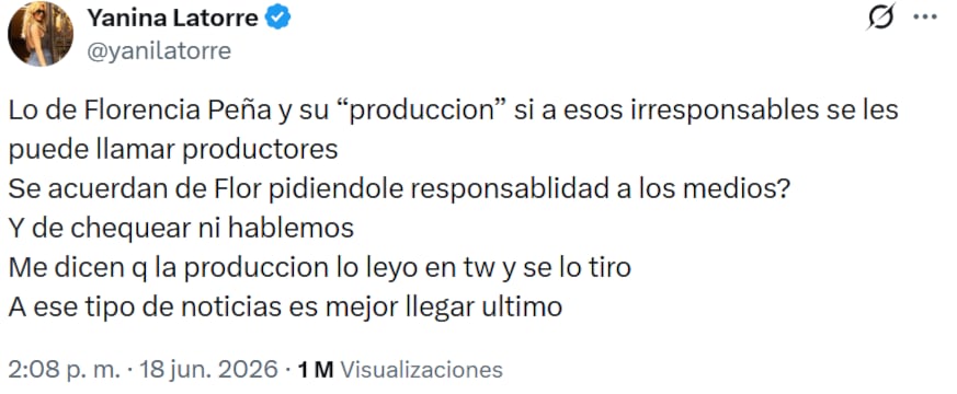 Flor Peña generó controversia al dar información falsa sobre la salud del padre de Messi en vivo.