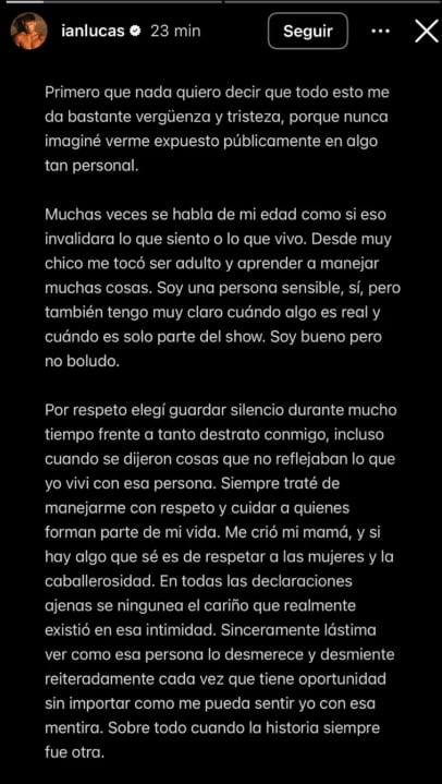 Ian Lucas expone su relación con Evangelina Anderson tras un escándalo en redes sociales.