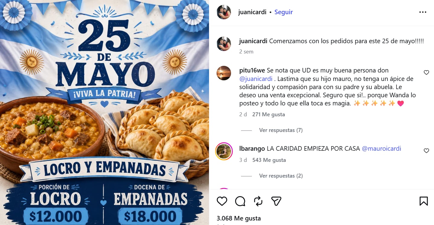Juan Icardi y Wanda Nara celebraron el 25 de mayo en Rosario con un exitoso menú que agotó su stock.