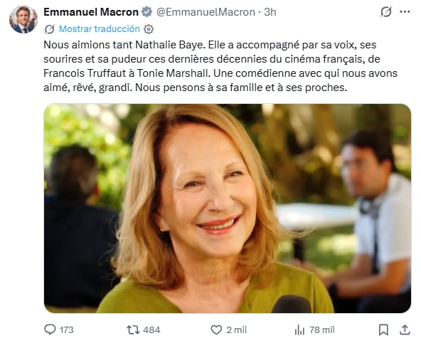 Nathalie Baye, reconocida actriz francesa, ha fallecido a los 77 años tras una larga enfermedad.