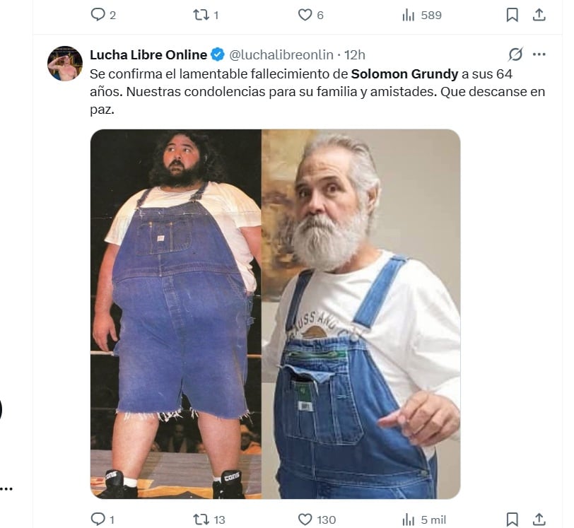 El luchador Solomon Grundy, conocido en México, murió a los 64 años, dejando un legado imborrable.