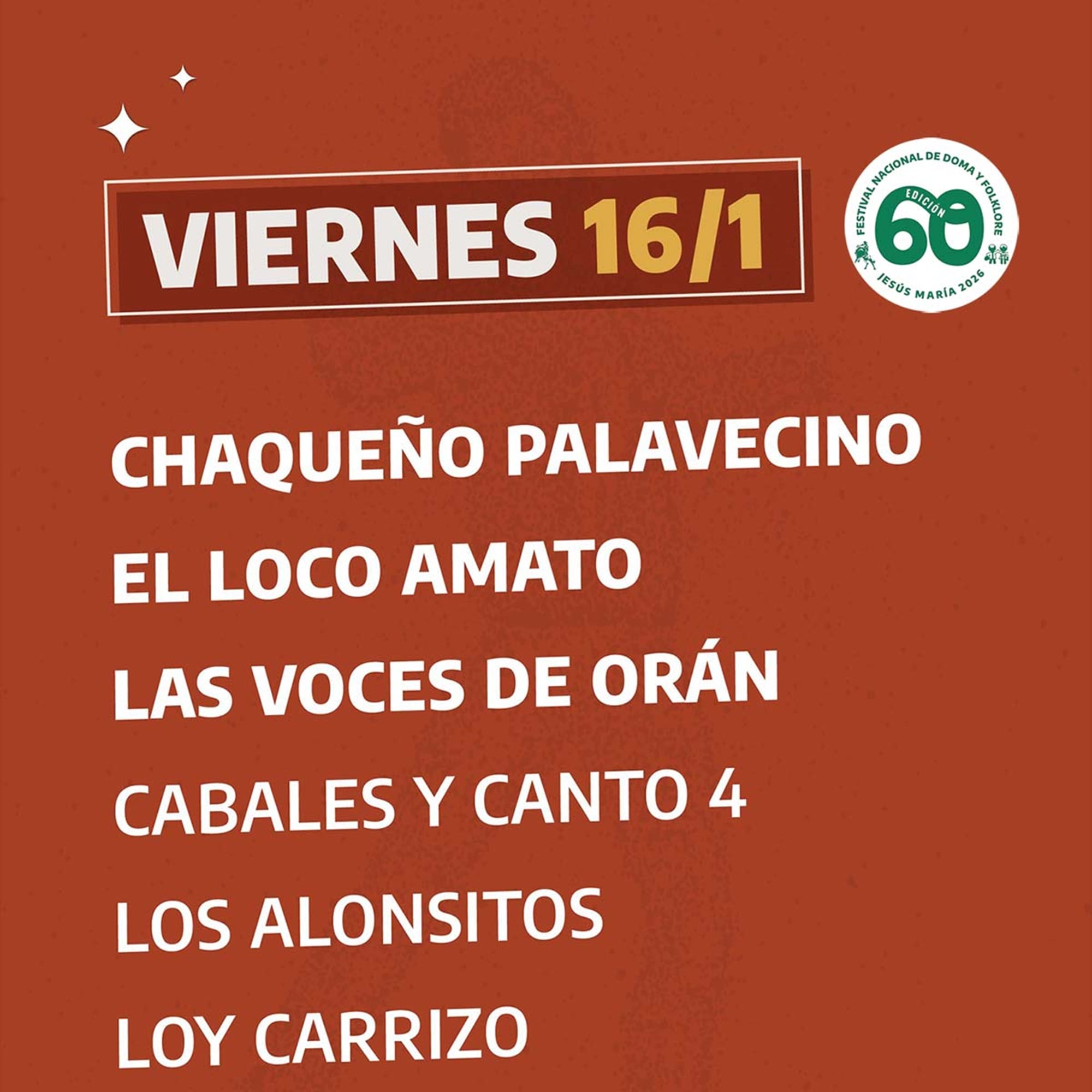 El 60° Festival Nacional de Doma y Folklore comenzó hoy en Córdoba con destacados artistas.