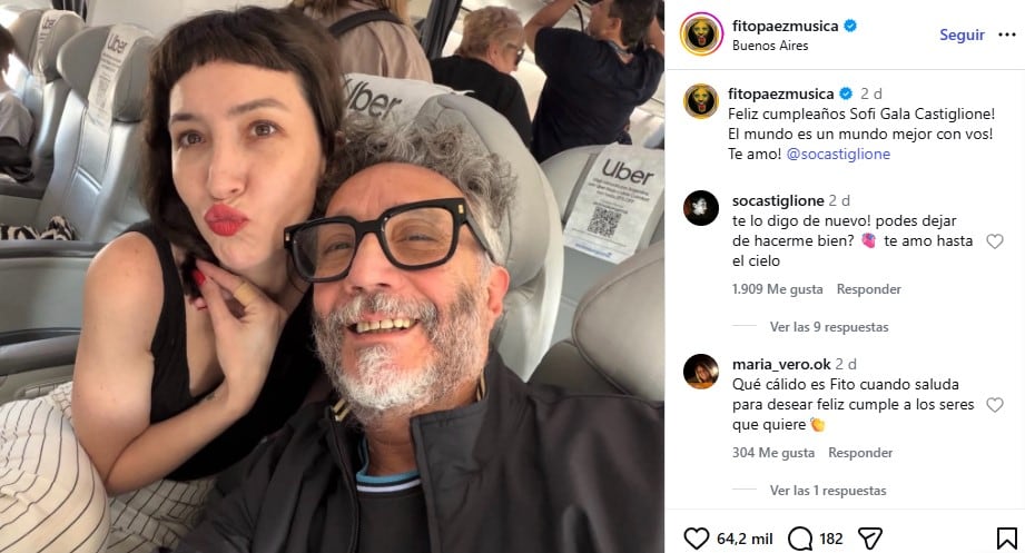 Un video de Fito Páez y Sofía Gala genera especulaciones sobre su relación tras un mensaje de cumpleaños.