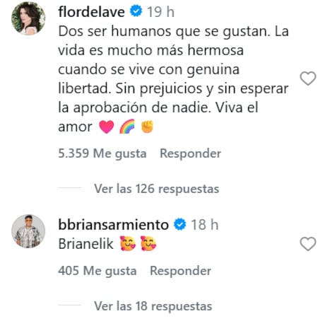 Florencia de la V apoya el amor entre Brian Sarmiento y Danelik en Gran Hermano.