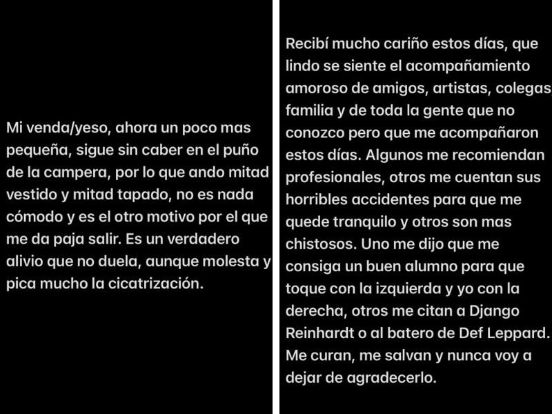 El músico Javier Malosetti enfrenta un difícil proceso de recuperación tras un accidente que le fracturó la mano.