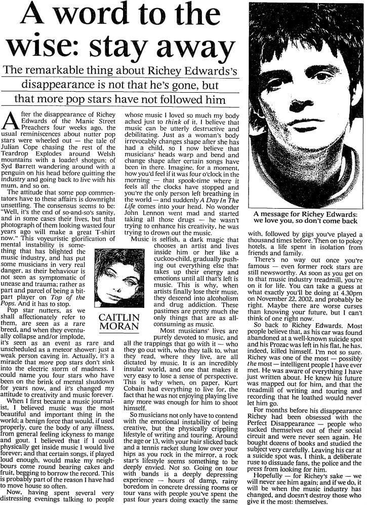 La enigmática desaparición de Richey Edwards sigue siendo un misterio en el mundo del rock.