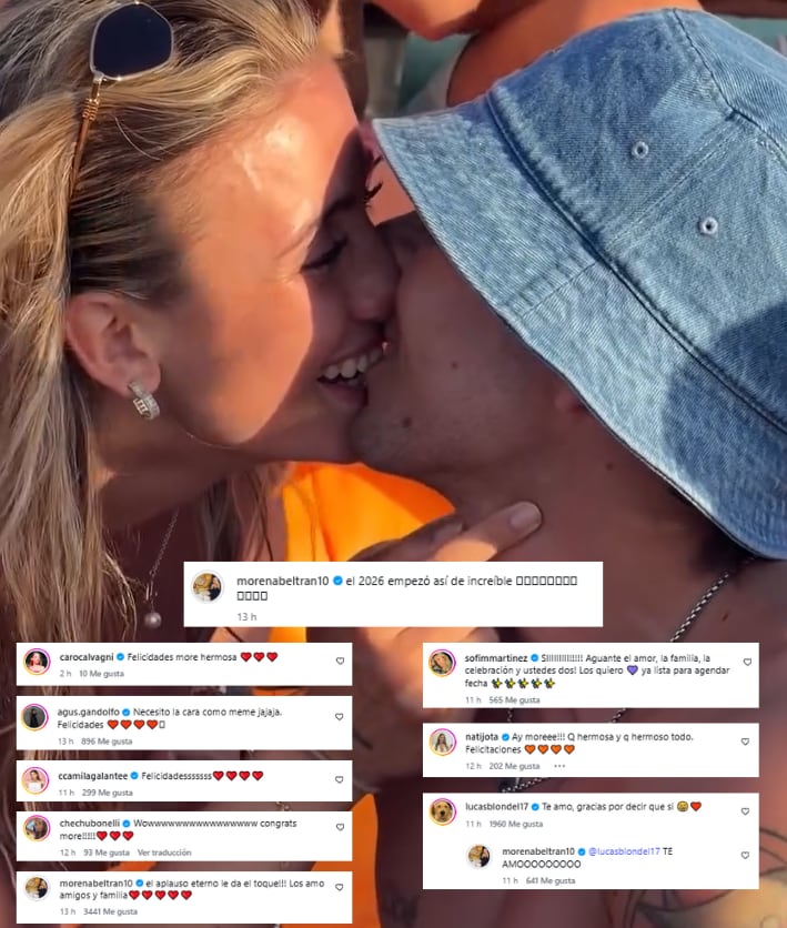 Morena Beltrán se comprometió con Lucas Blondel en un yate, rodeada de amigos y familiares.