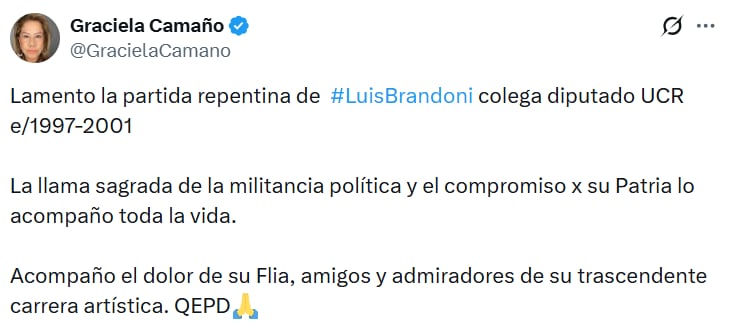 El actor Luis Brandoni falleció a los 86 años, generando múltiples homenajes en redes sociales.