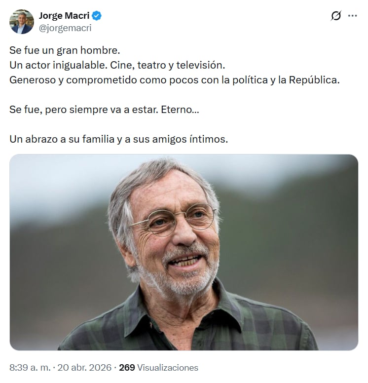 El actor Luis Brandoni falleció a los 86 años, generando múltiples homenajes en redes sociales.