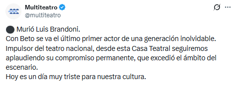 El actor Luis Brandoni falleció a los 86 años, generando múltiples homenajes en redes sociales.
