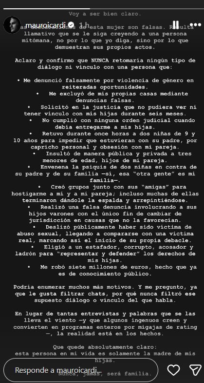 El futbolista negó la buena relación que Wanda afirma tener con él y lanzó un contundente comunicado.