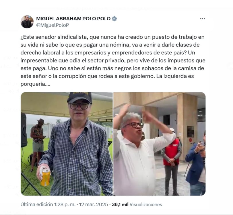 Miguel Polo Polo lanza duras críticas a Wilson Arias tras su protesta por la reforma laboral, generando debate en redes.