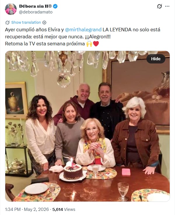 La salud de Mirtha Legrand genera preocupación, pero una reciente imagen trae alivio a sus seguidores.