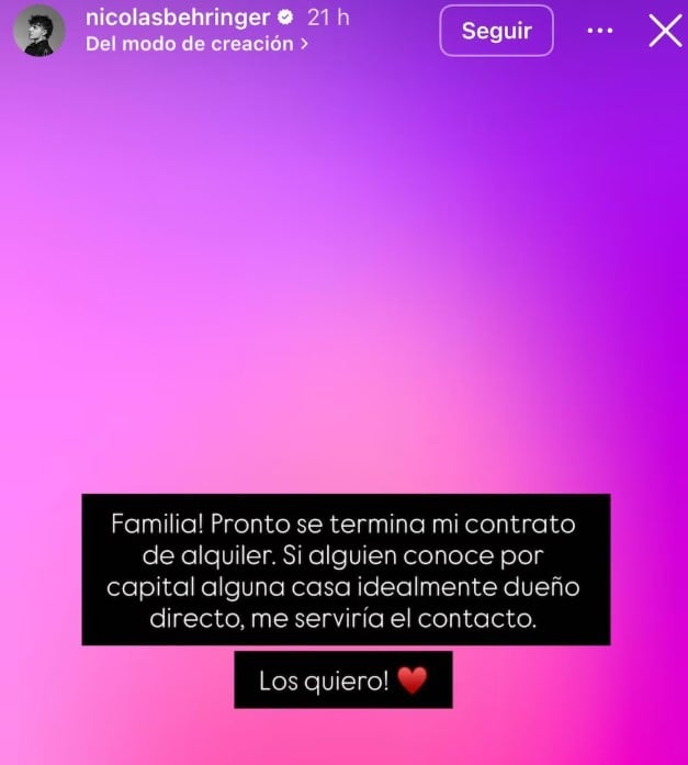 El ganador de La Voz Argentina busca un nuevo hogar tras el fin de su contrato de alquiler.