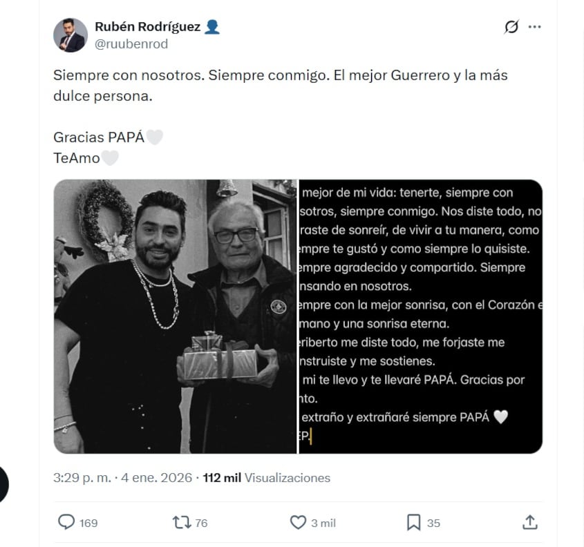 El ex comentarista Rubén Rodríguez anunció con tristeza el fallecimiento de su padre, Heriberto Rodríguez.