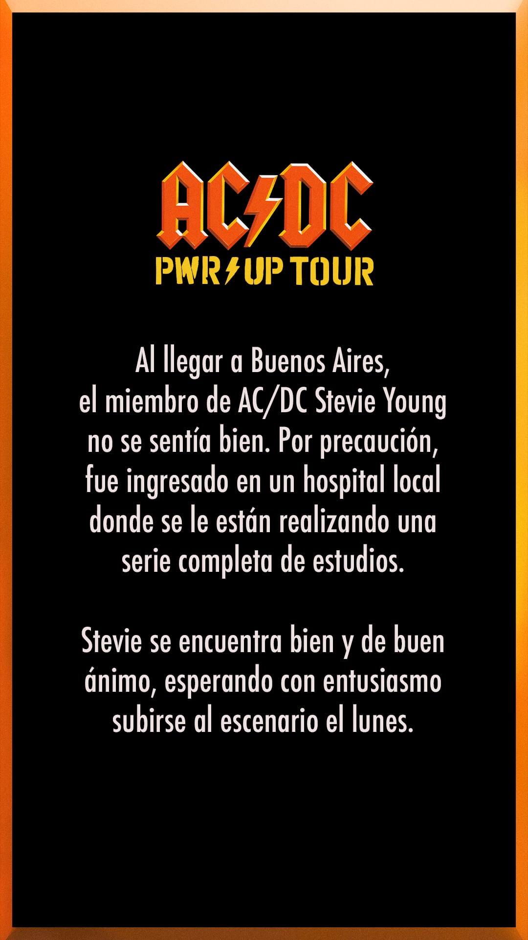 El guitarrista Stevie Young fue internado en Buenos Aires tras llegar de Chile para su gira con AC/DC.