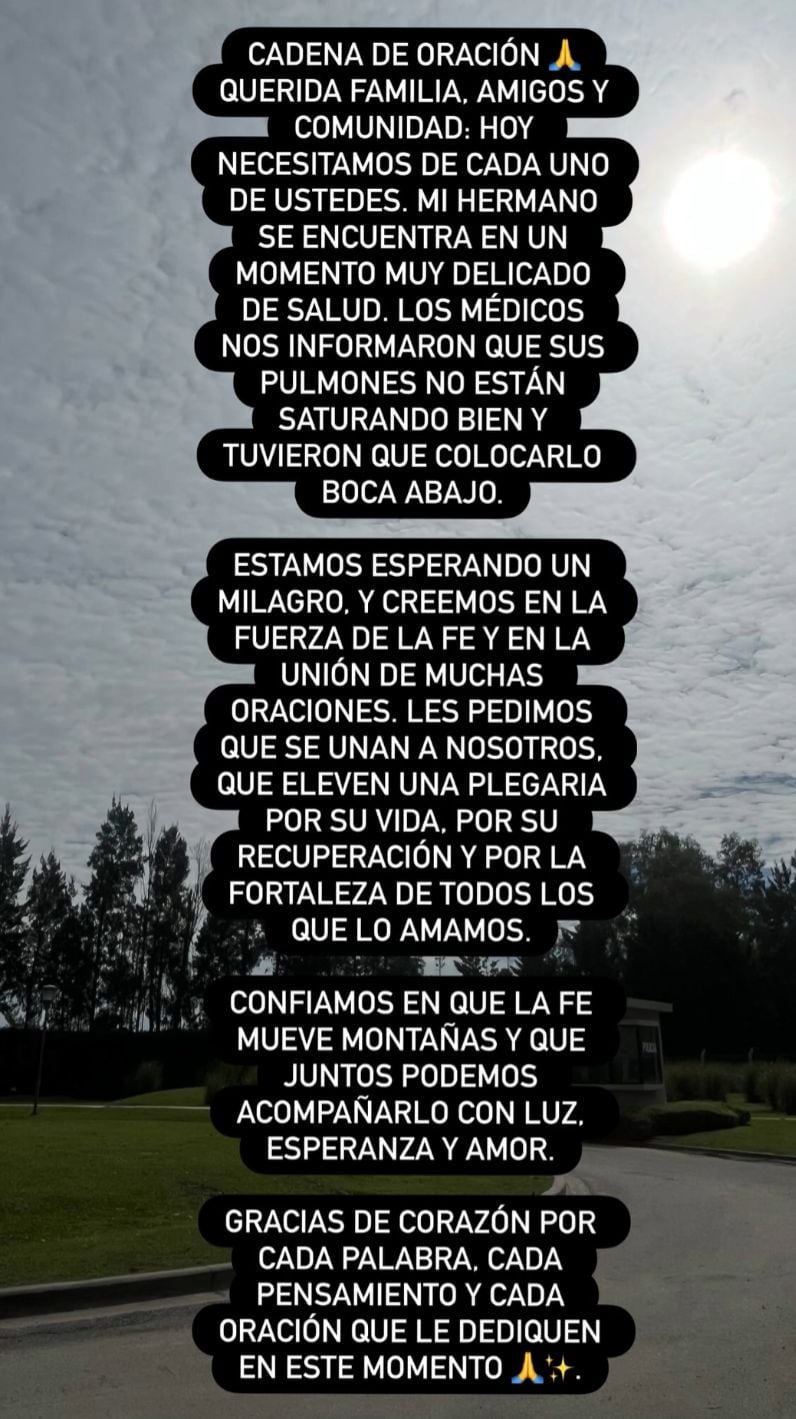 Thiago Medina sigue internado en terapia intensiva tras un accidente.